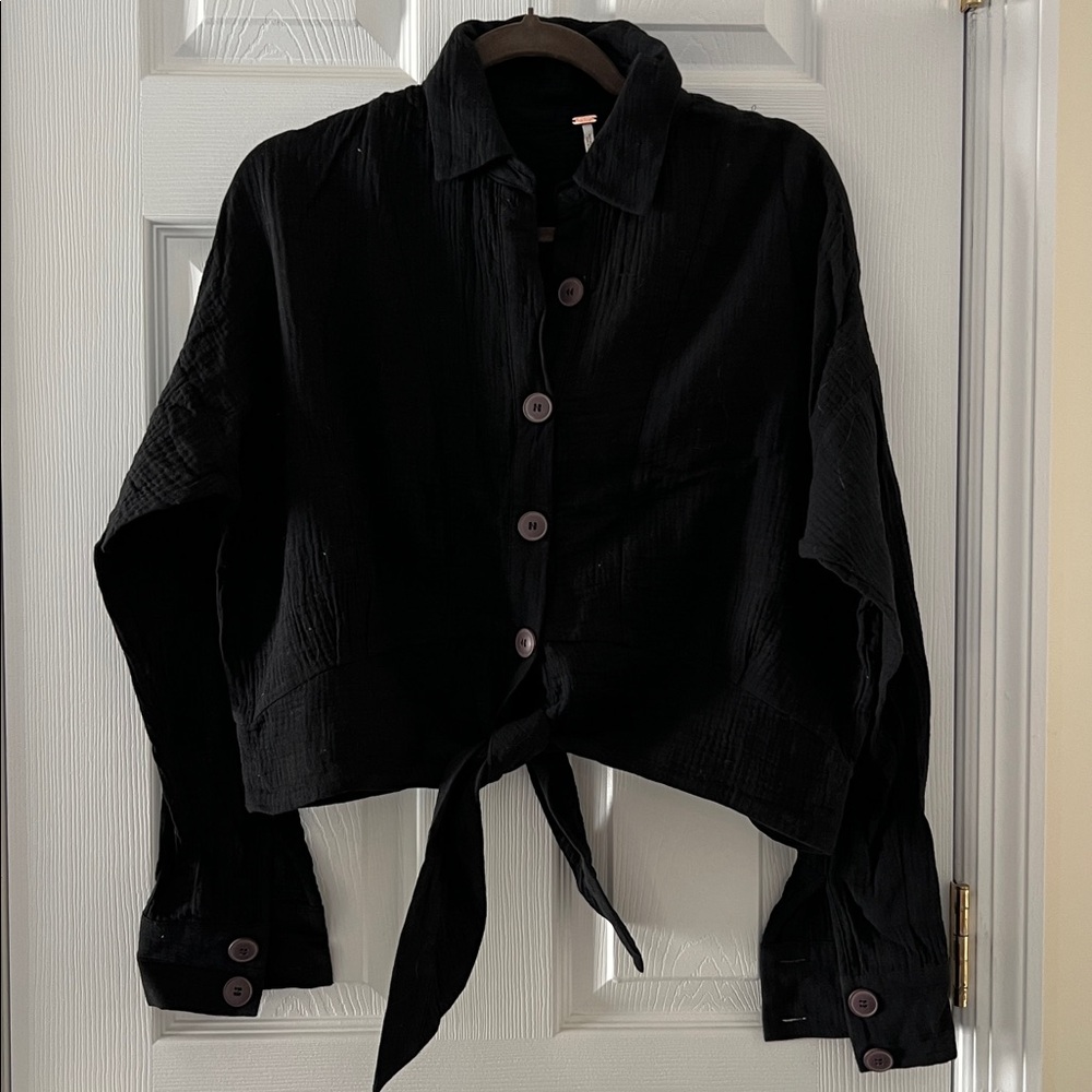 Free People Black Textured Top